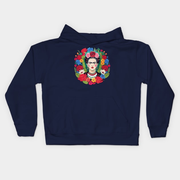 Mexican Dream of Flowers and Frida Kahlo Kids Hoodie by bestcoolshirts